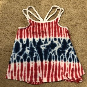 Girls Red White and Blue Tie Dye Tank